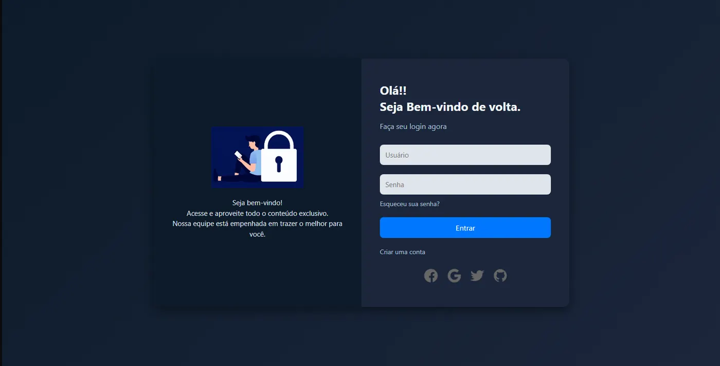 Interface de login desenvolvida para aplicação web